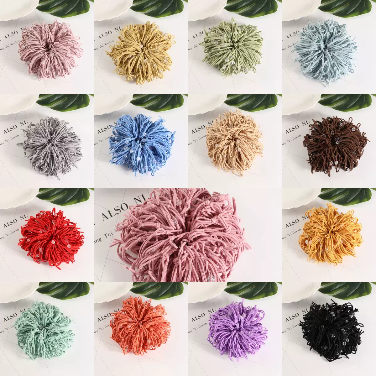 21色DIY半成品小白扣发绳粘配件简约橡皮筋发圈高弹力发饰彩色