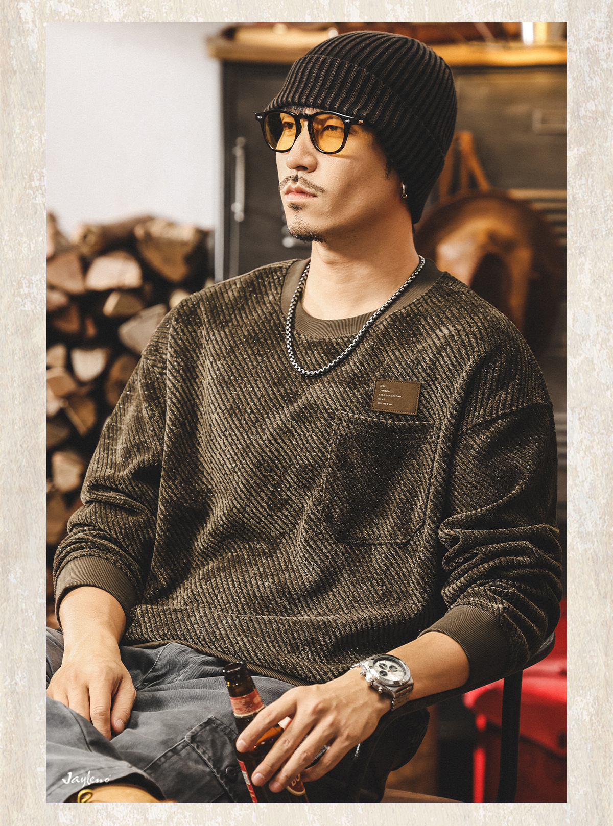 Felpa uomo stile american retro oversize in cotone pesante_voghion.com