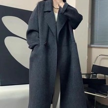 双面羊毛大衣女秋冬2024新款牛角扣时尚西装领韩系毛呢外套通勤风