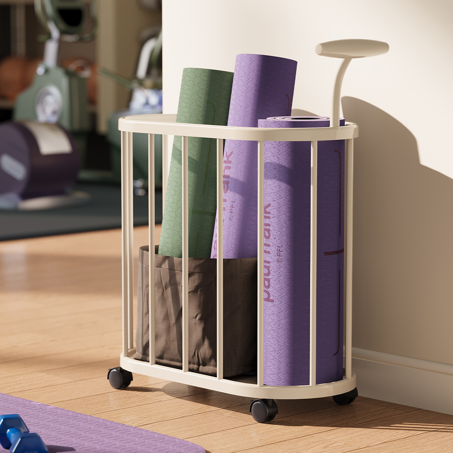 Yoga Mat Storage Basket Household Removable Fitness Equipment Storage Box with Wheels Sports Tool Storage Rack