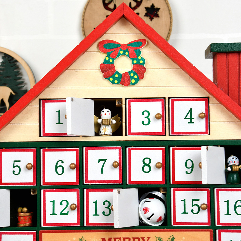Navidad decoración de Navidad luminosa calendario de madera hecha a mano caja de tiempo decoración ventana de decoración escritorio
