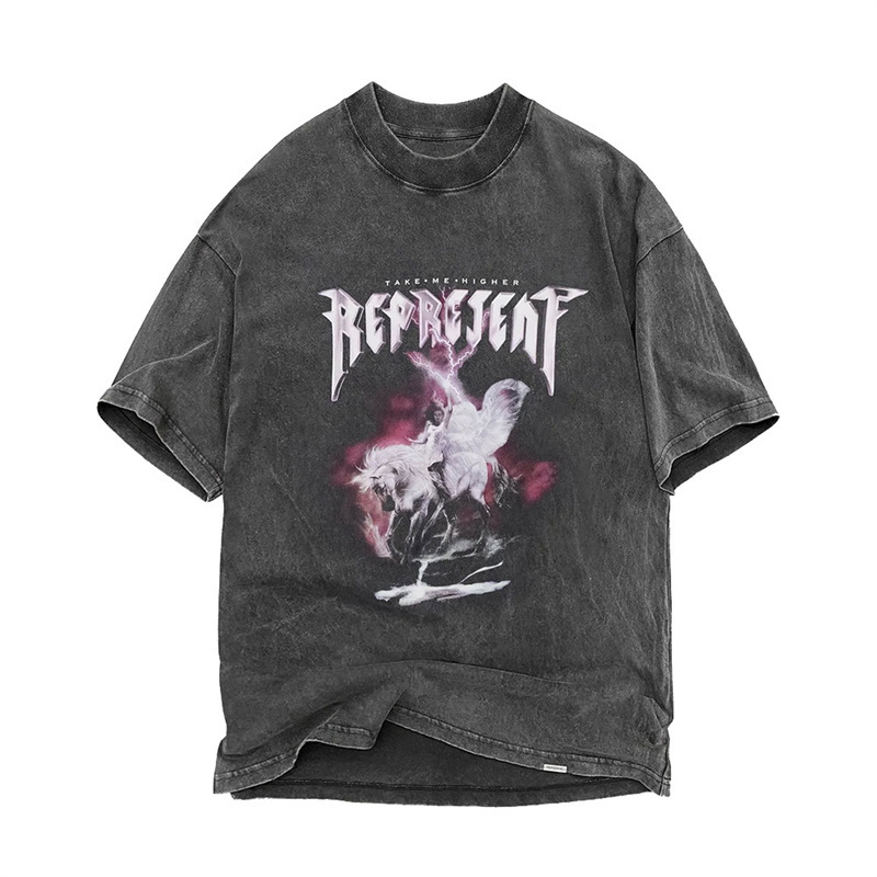 Represrep杜賓犬水洗いして古いアメリカのファッションブランドのヴィンテージのレトロなサメの半袖のtシャツの男をします。|undefined