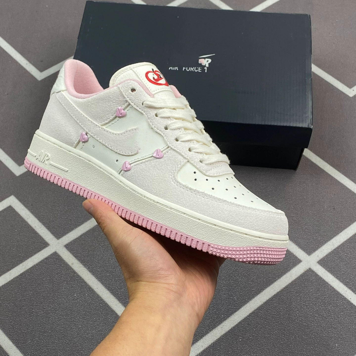 Pure Original Air Force Valentine's Day Af1 Women's Sneakers Love Cherry Pink Heart Versatile Sports Shoes Couple Work Clothing Trendy Shoes