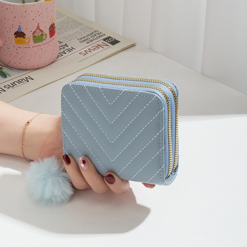 Bolsa mayorista de comercio exterior2024 nueva billetera de damas con doble cremallera, moda en forma de V bordada, bolsas de mano de pelo universal