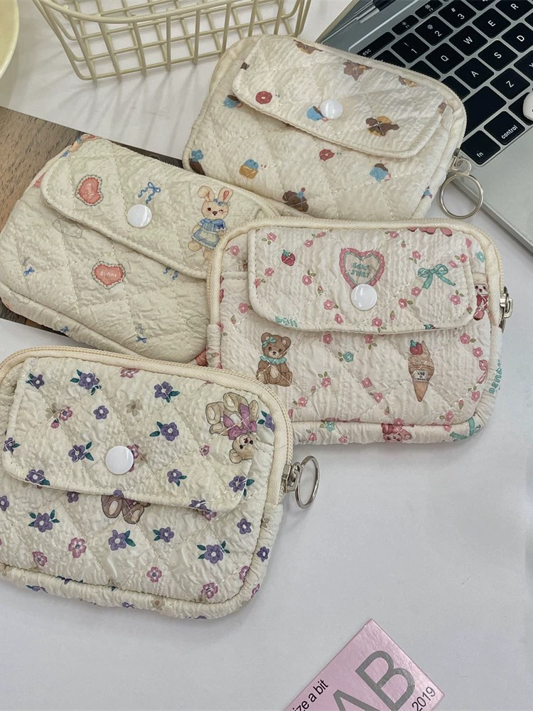 Карман для аксессуаров с мультяшным дизайном, отделение под карту и ключ, стеганый мини-кошелек 12×1,5×9 см