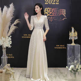 新款晚会气质礼服修身亮片轻奢高级感宴会主持人晚礼服优雅连衣裙