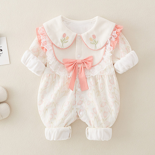 Newborn Spring Double-Layer Daffodil Bodysuit for Girls, Stylish Princess Harisu Outfit for Crawling Outdoors