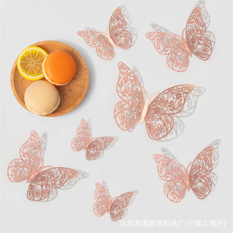12 pegatinas doradas de mariposas huecas para pared, pegatinas de mariposas para decoración de paredes del hogar, pegatinas creativas de mariposas.