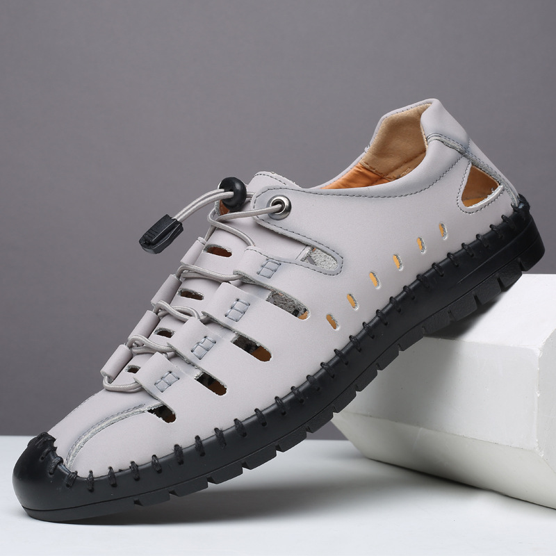 Verano nuevo estilo sandalias de cuero para hombres zapatos de cuero con agujeros transpirables zapatos de cuero casuales para hombres huecos zapatos para hombres zapatos comerciales