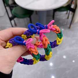 韩国东大门小红书手工编织糖果彩虹荧光发绳发圈时尚简约手环发饰