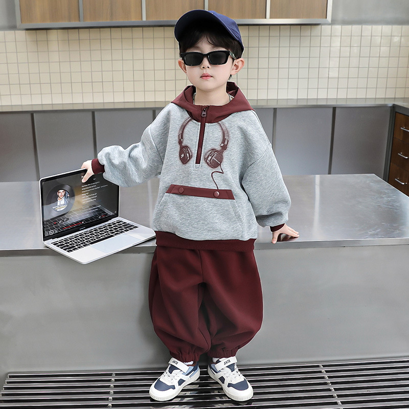 男童秋装套装2025秋季新款儿童宝宝韩系春秋连帽卫衣两件套衣服潮|undefined