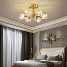 全铜轻奢风格水晶主卧室吸顶灯 现代简约北欧过道玄关客厅房间灯