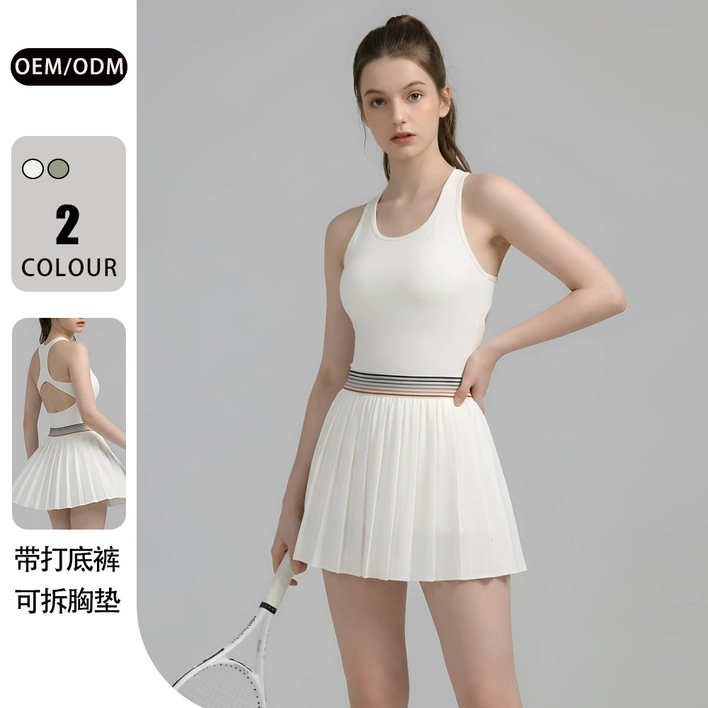26 Cross-Border New Tennis Dress with Chest Pads, Racerback Design, Breathable, Anti-Exposure, Suitable for Golf and Badminton