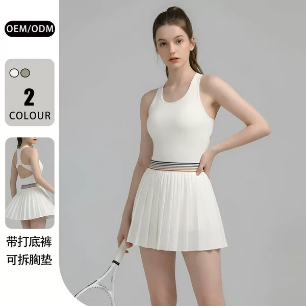 26 Cross-Border New Tennis Dress with Chest Pads, Racerback Design, Breathable, Anti-Exposure, Suitable for Golf and Badminton