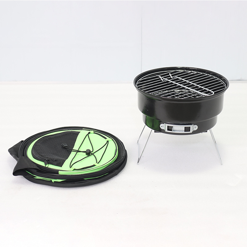 Mayorista pequeña parrilla plegable portátil al aire libre bolsa de hielo parrilla de carbón redonda BBQ camping parrilla de carne