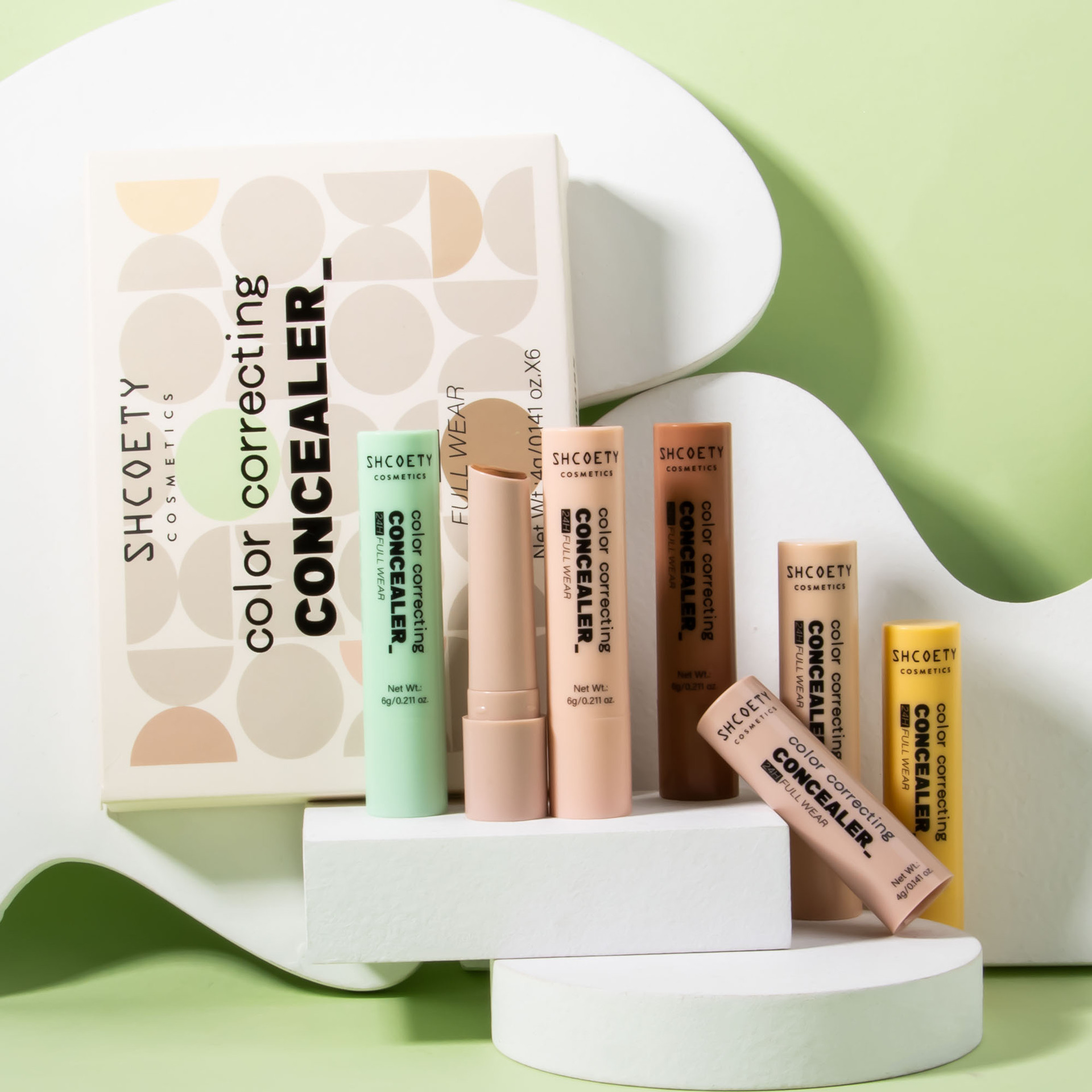 SHCOETY Cross-border Exclusive Rotating Concealer Set 6-color Natural Three-dimensional matte Concealer Stick Facial Contouring pen undefined