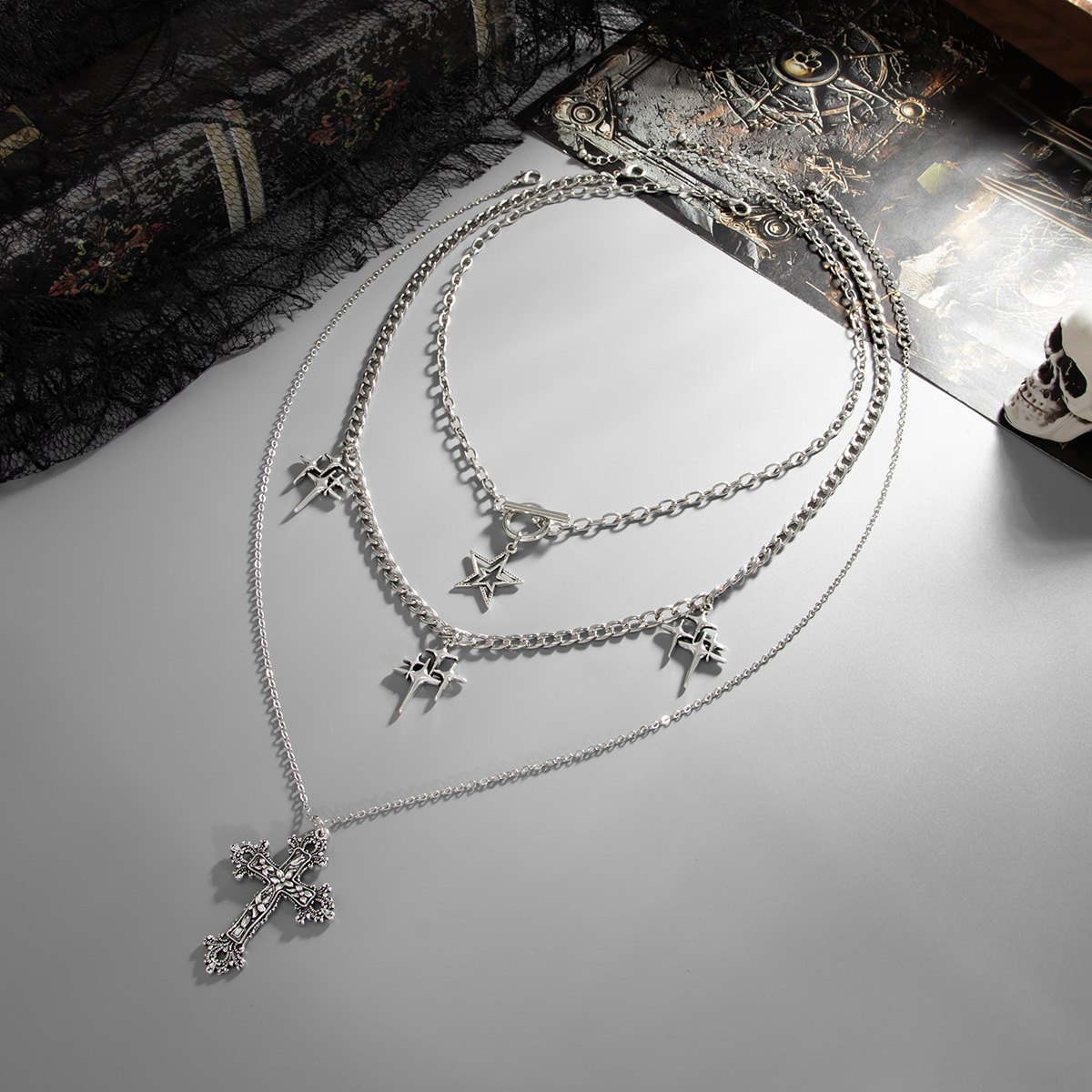 54g Weight Iron Pendant Material Layered Necklaces Classification Iron Chain Material 1 Piece Quantity Weekend Occasion Iron, Zinc alloy Material Cross Pattern Women's Gender Simple Style, Classic Style Style Dark Punk Cross Pendant Necklace Set For Women Exaggerated Stacking Cool Sweet Clavicle Chain Jewelry Geometric Pattern Alloy Zinc 41
