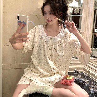 [Long Sleeve Pants] Foreign Trade ins Cross-border Korean Pajamas Women's Cardigan Sweet Simple Japanese Spring and Autumn