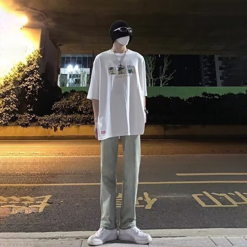 Pantalones vaqueros elásticos viejos lavados de la calle americana primavera y otoño pantalones largos de estilo vibe rectos de moda