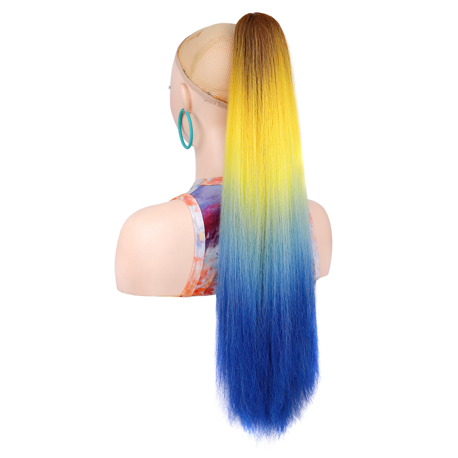 Comercio exterior Europa y los Estados Unidos color gradiente larga cola de caballo recta esponjosa aumento de cabello agarrando tipo clips peluca de seda cola de caballo recta