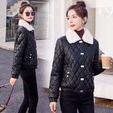 2025秋冬新款绵羊皮皮衣女短款小个子加绒加厚菱格棉衣夹棉外套棉