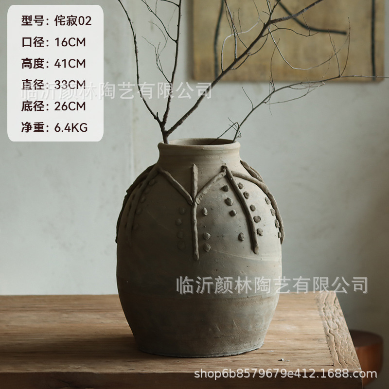 Ornamentación de vasijas de flores de viento tranquilo, vasijas de cerámica antiguas hechas a mano, vasijas de cerámica decorativas blandas, vasijas de flores secas, vasijas de cerámica decorativas residenciales