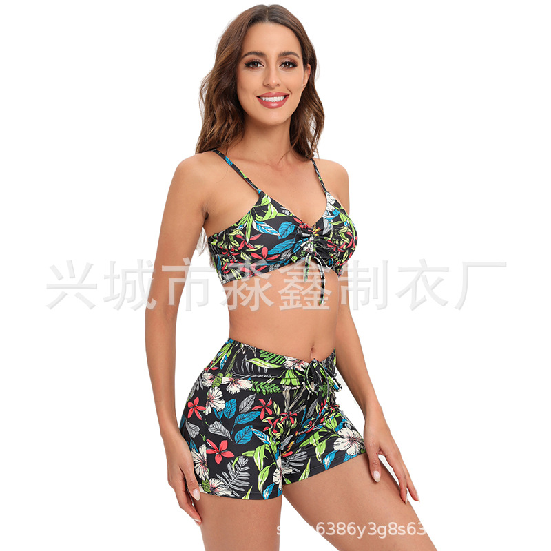 Bikini de Dos Piezas con Bóxer y Cordones de Poliéster para Natación image 4