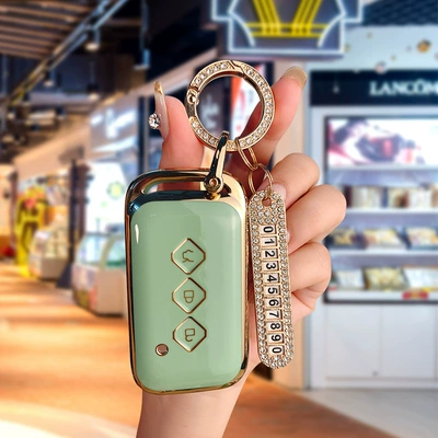 car supplies modification package case — Car key bag - type-c-green-gold-diamond-ring-gold-number-plate