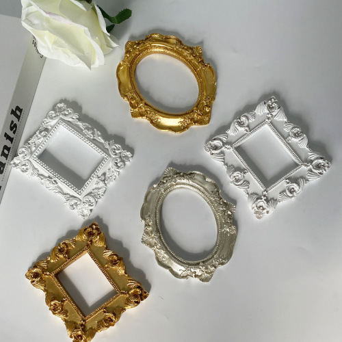 Mini golden small photo frame photo props, ins retro European photo frame relief, manicure and earrings photo props