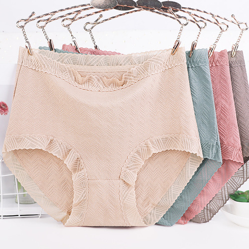 1119#Mom's large size underwear women's pure cotton fat mm 200 pounds high waist lace middle-aged women's women's shorts