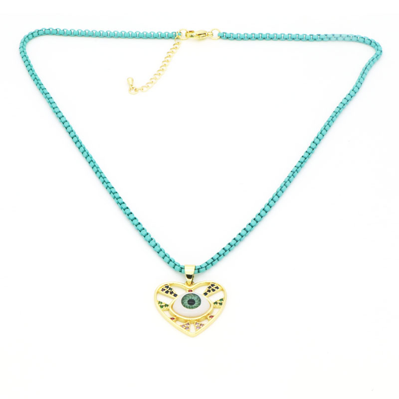 Copper Pendant Material Resin, Zircon Inlay Material Copper 18K Gold Plated Beaded Inlay Devil's Eye Heart Shape Resin Zircon Pendant Necklace