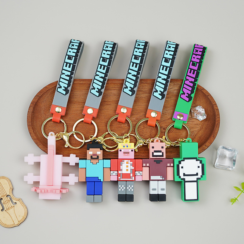 Cross-Border Minecraft Keychain Creative Car Accessories Keychain Wholesale Doll Machine Gift Local Promotion Pendant