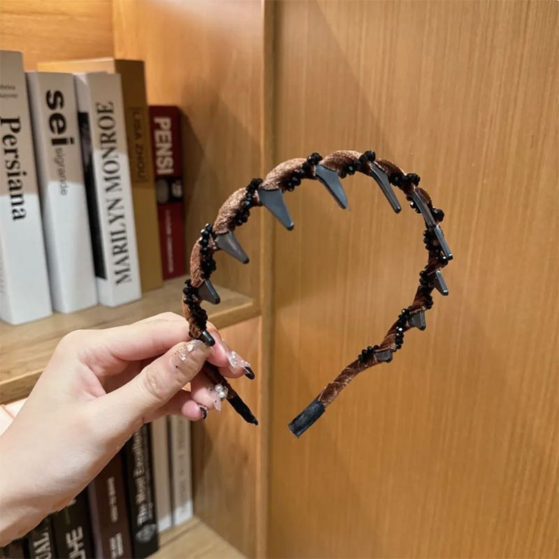 秋冬新款丝绒波浪珠珠发箍高颅顶防滑带齿洗脸头箍发卡压发圈发饰|undefined