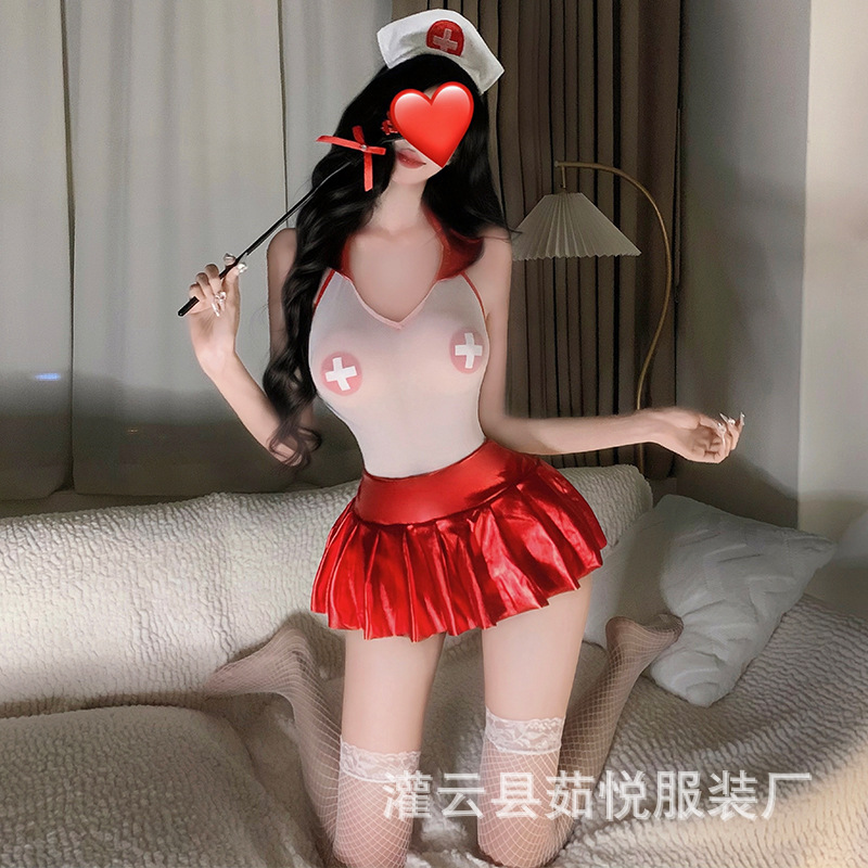 Sexy Underwear Sexy Hot Nurse JK Uniform Perspective Open Crotch Free Pajamas Bed Teasing Tempting Women