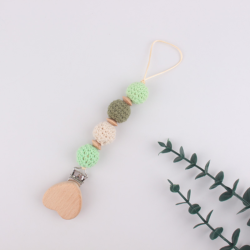 Productos para bebés Apaciguar la cadena de chupete de haya, clip de hilo de ganchillo, bola de lana, anti-caída de cadena, temu shein transfronterizo