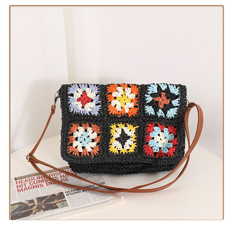 Women's Medium Straw Color Block Vintage Style Classic Style Square Magnetic Buckle Straw Bag display picture 4