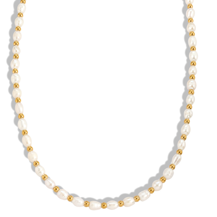 Geometric Pattern Women's Gender 304 Stainless Steel Baroque Pearl Pastoral Plating Geometric Necklace
