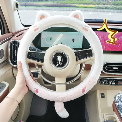 Cushion Cute Cartoon Car | Headrest - rabbit-fur-embroidered-cat-steering-wheel-cover