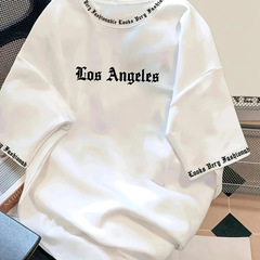 ファッションロサンゼルスアルファベットプリントラウンドネックtシャツ-柔らかい通気性、半袖、夏の日常とストリートファッション