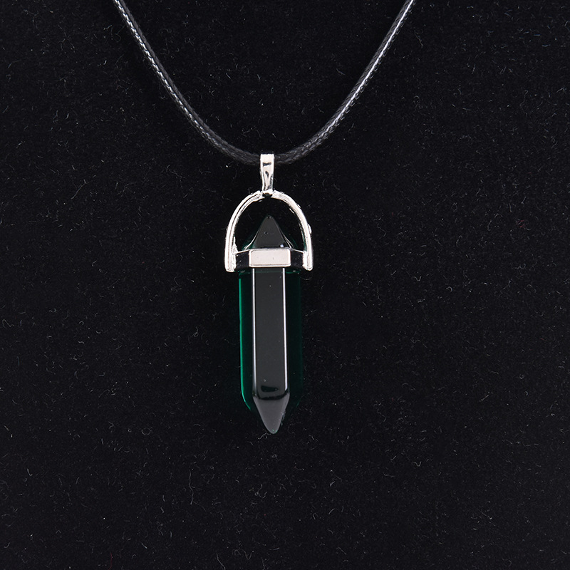 Cristal natural ágata columna hexagonal colgante diamante bala collar al por mayor cuarzo punto colgante