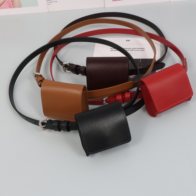 Genuine Leather Korean Trendy Square Small Bun Waist Bag with Belt for Earphones and Change for Women