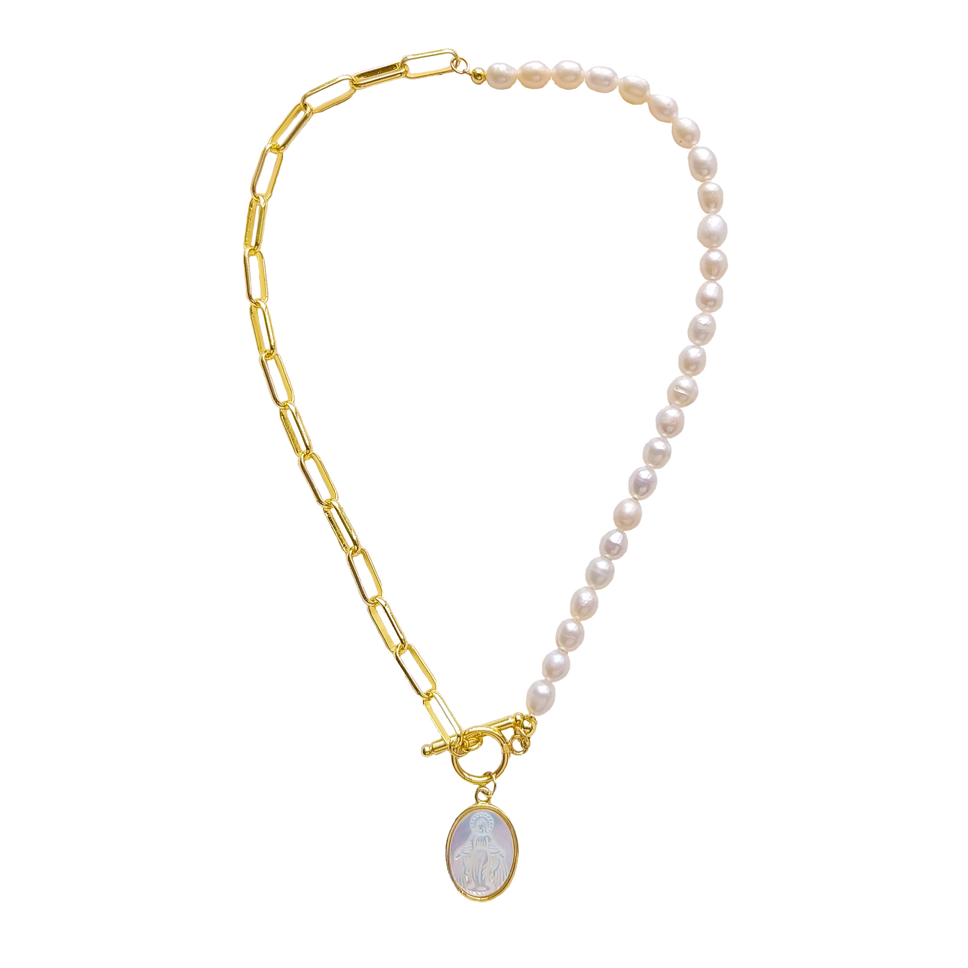 Faith, Oval Pattern Women'S Gender Plating Design Modern Style Faith Oval Freshwater Pearl Shell Copper 18k Gold Plated Pendant Necklace In Bulk