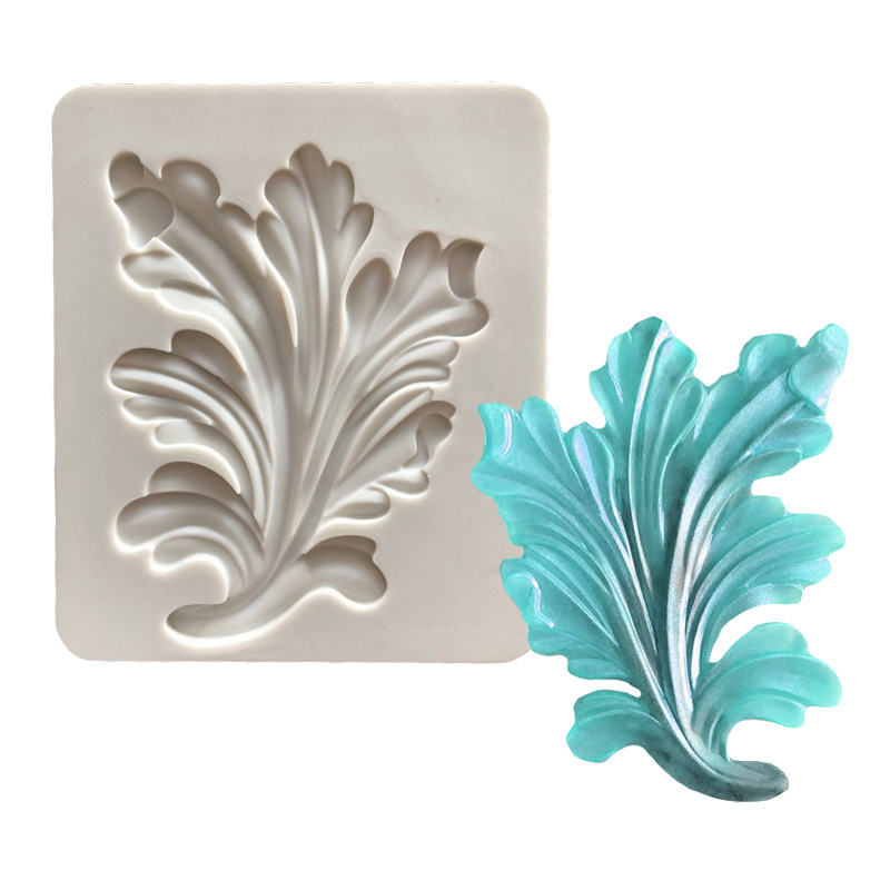 Marco de fotos de patrón de hoja en relieve de estilo europeo, molde de superficie esmerilada, molde de silicona para decoración de pastel de fondant de yeso epoxi de silicona