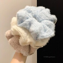 韩系奶蓝色毛绒大肠发圈女慵懒风针织毛线发绳扎头发皮筋秋冬发饰