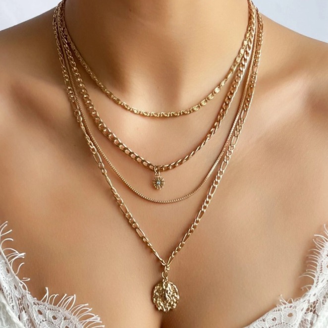 European And American Popular Jewelry Vintage Alloy Multi-layer Animal Pendant Clavicle Chain Women's Stacked Necklace