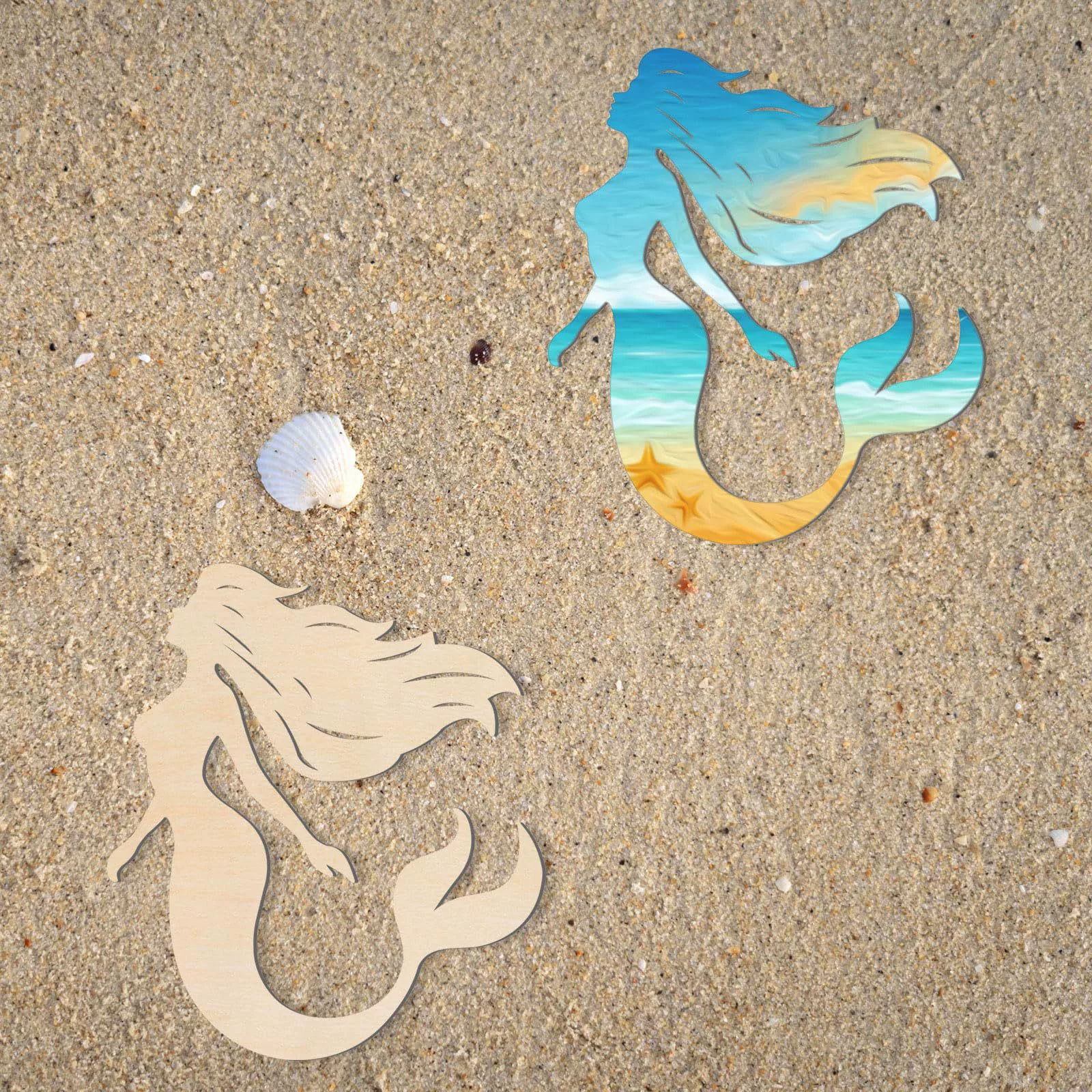 Деревянные мультфильмы дети рисованной русалки деревянные щепки DIY ремесла полые деревянные елочные украшения