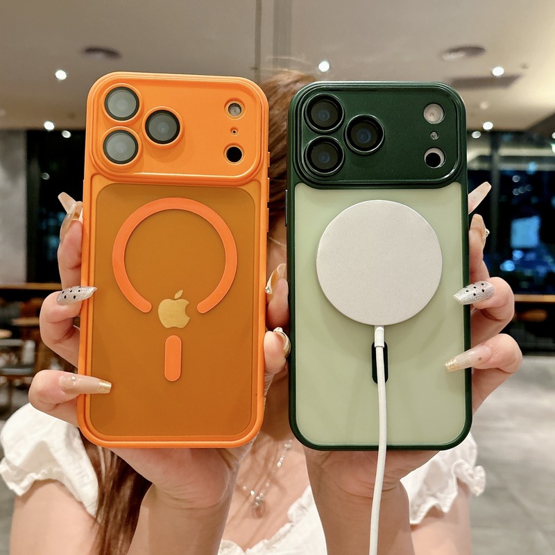适用iPhone17Pro手机壳雅盾精孔磁吸苹果16自带镜头膜保护套橙色|undefined