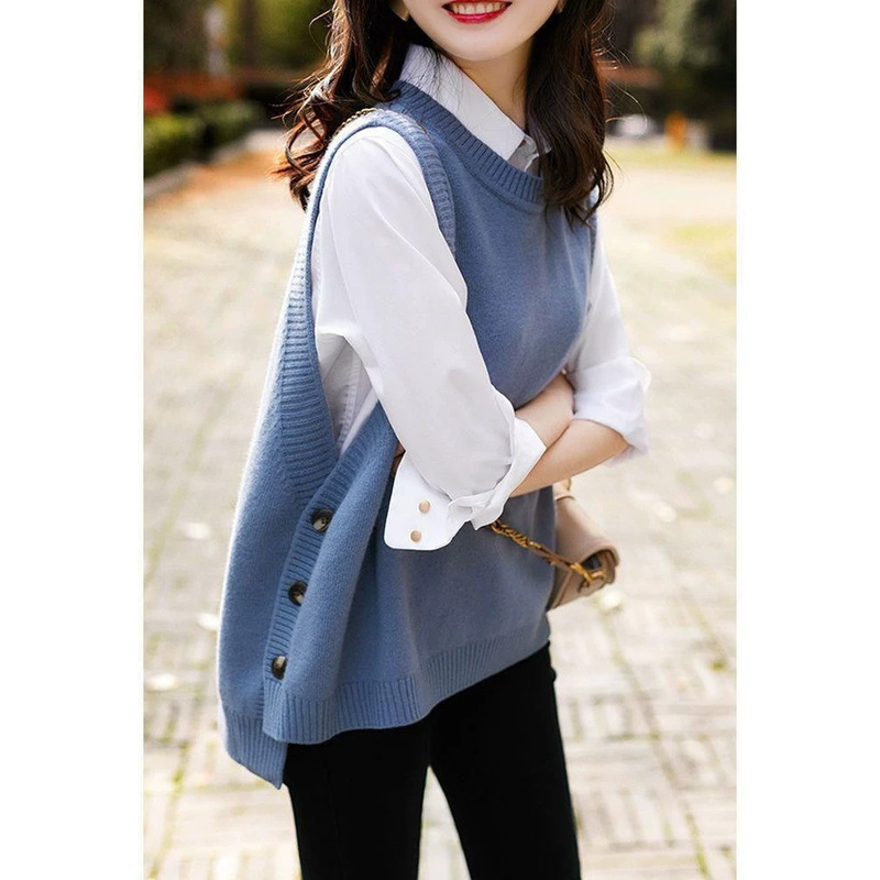 Customized Women's Vest Knitwear, New Spring and Autumn Style, Loose Core-Spun Yarn Fabric Top, Fine-Knit Women's Sweater Customized Women's Vest Knitwear, New Spring and Autumn Style, Loose Core-Spun Yarn Fabric Top, Fine-Knit Women's Sweater
