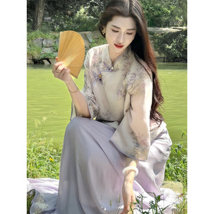2025 New Chinese Style Spring New Girly Elegant Top Improved Cheongsam Literary Young Suit Skirt