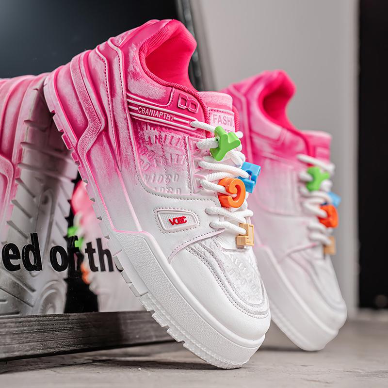 Zapatillas de hombre de moda 2025, zapatillas de deporte casuales de moda de nicho rosa, zapatos de todo fósforo para estudiantes coreanos
